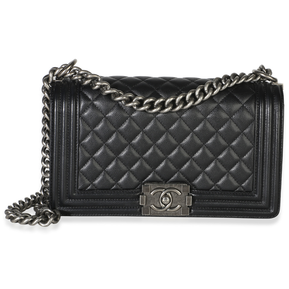 Chanel Black Quilted Caviar Medium Boy Bag